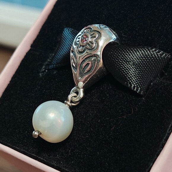 Authentic Pandora Retired Pink Flower Pearl Dangle Charm 790546P Sterling Silver - Picture 6 of 8